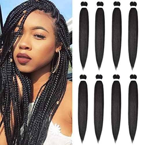 8 Pack Pre Stretched Braiding Hair - 36" 110G/Pack Premium Braiding Hair Pre Stretched Extensions, Professional Itch Free Hot Water Setting Yaki Texture Prestretched Braiding Hair (#1B)