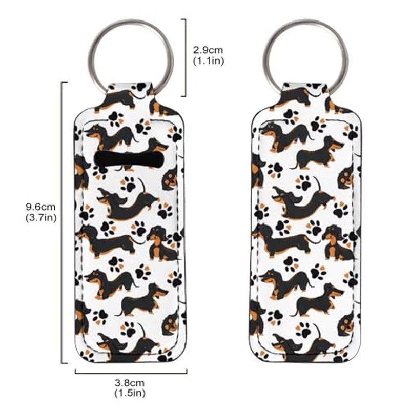SEANATIVE Cute Dachshund Lipstick Holder Keychain Neoprene Lip Balm Holder Portable Lip Gloss Keychain Pocket Keychain Clip-on Sleeve Chapstick Holder for Women Travel