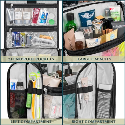 PAVILIA Large Hanging Toiletry Bag Travel Bag Women Men, Cosmetic Organizer, Water Resistant Makeup Bag Accessories Toiletries, Travel Essentials Kit, Black