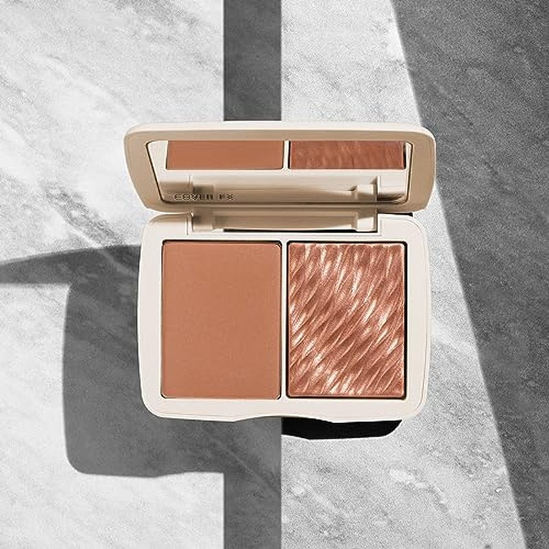 COVER FX Monochromatic Powder Bronzer Duo - Sunkissed Bronze - Soft Matte + Luminous Shimmer Finish - Create Custom, High Impact Bronze Glow