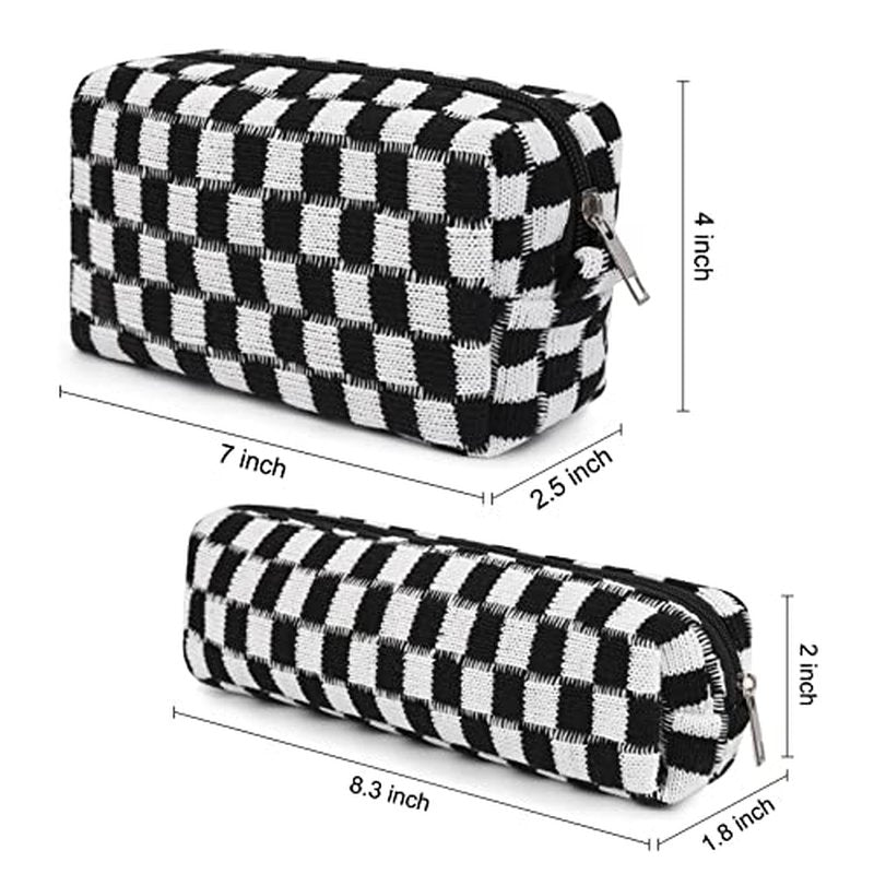 SOIDRAM Checkered Cosmetic Bag and Makeup Brush Storage Bag - Pink Travel Toiletry Organizer