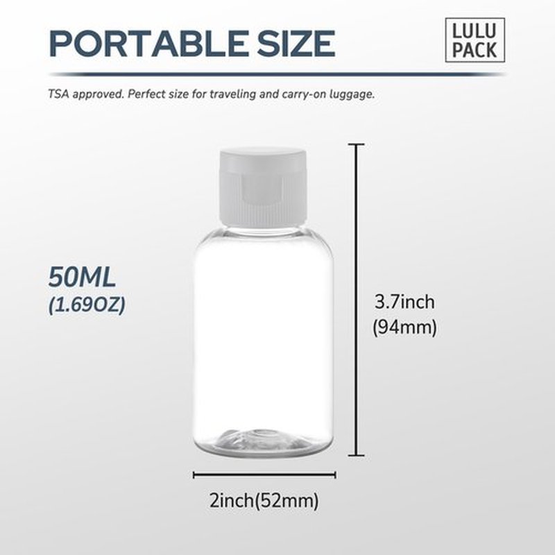 Lulupack Travel Bottles for Toiletries, 50ml/1.6oz Plastic Small Travel Size Containers for Shampoo (9pcs, White Caps)