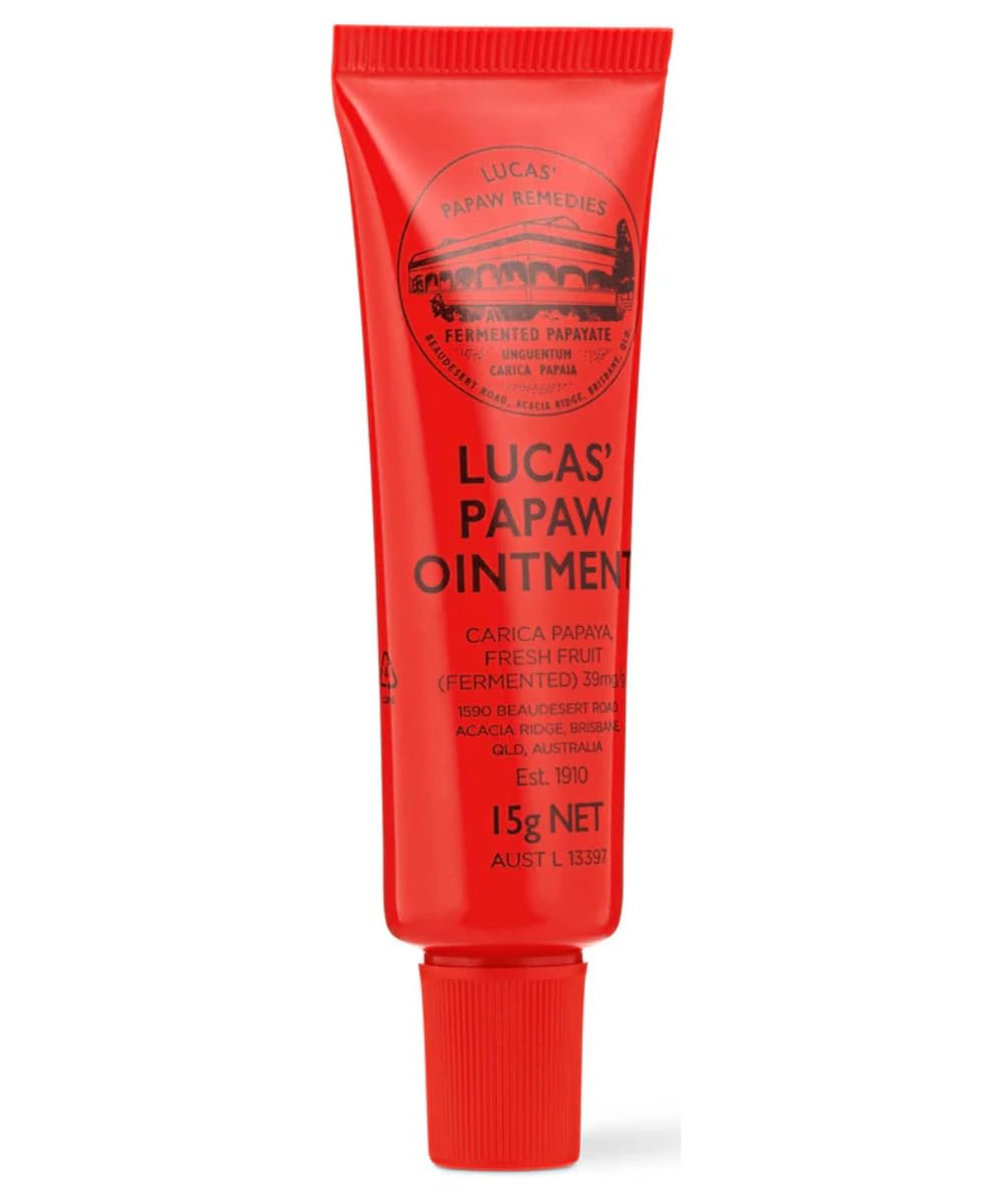Lucas Papaw Ointment 15g Tubes with Lip Applicator — 3 Pack — Fermented Papaya Lip Balm for Dry, Chapped Lips, Travel Size, Made in Australia