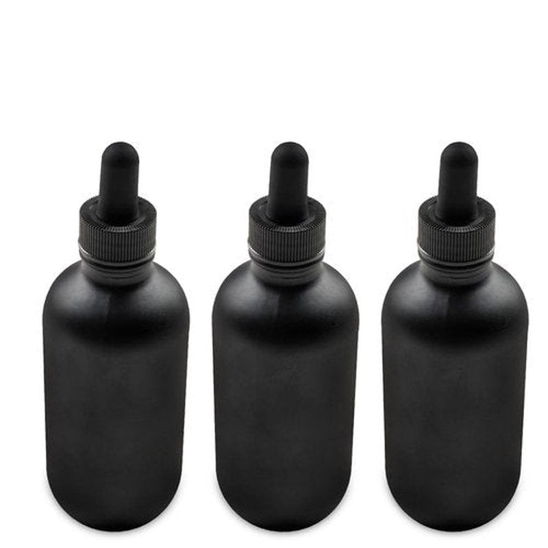 The Bottle Depot - 3 Pack - 4 oz Glass Bottle with Dropper - Black Frosted - 22-400 Neck Finish - Boston Round Bottles - Leakproof Essential Oils Bottles