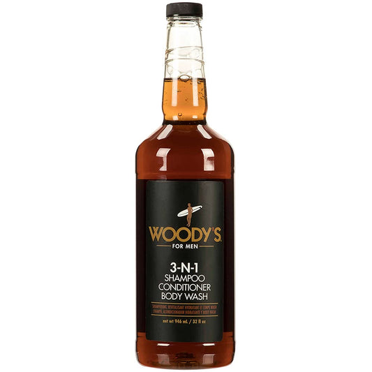 Woody's Mens Body Wash 3 in 1 – Shampoo, Conditioner, & Body Wash, All-in-One Cleanser, Refreshing & Hydrating with Natural Extracts - 32 fl oz