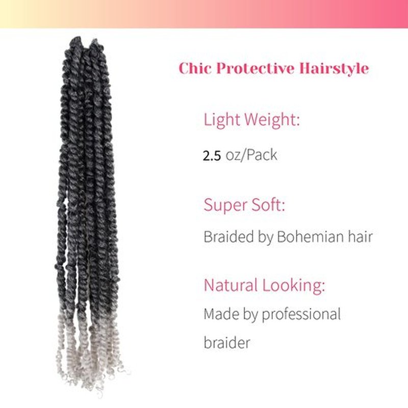 The BOHOBABE Long Pre-twisted Passion Twist Crochet Hair 20 Inch Pre-looped Long Gray Crochet Passion Twist Braiding Hair 8 Packs Soft Bohemian Twists (T1B/grey)