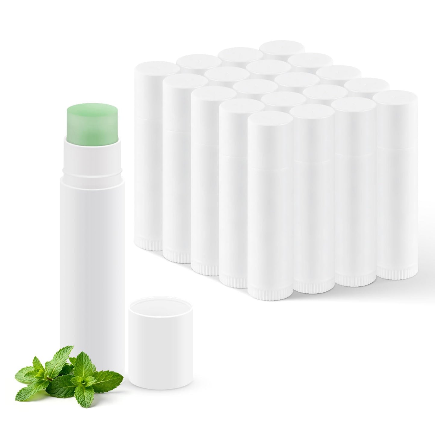 20-Pack Unlabeled Lip Balm Bulk – Natural Shea Butter & Vitamin E, Mint Flavors – Blank Tube Custom Labels for Party & Wedding Favors, Baby Shower & Gift Basket Filling (Mint)