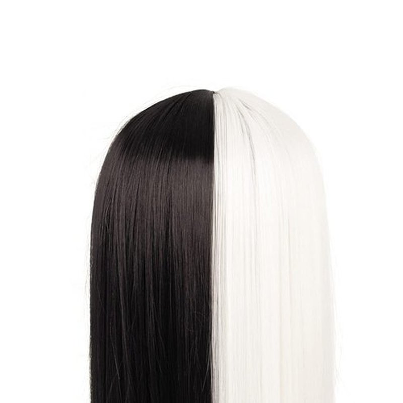 Kaneles Long Straight White and Black Wigs with Bangs for Women Natural Wigs for Cosplay Halloween Cosplay Costume Wigs