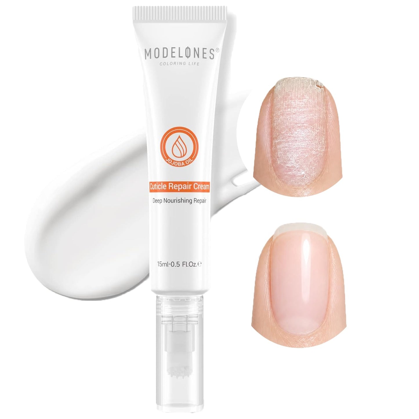 modelones Cuticle Cream, Ultra-Hydrating Nail Care for Damaged Nails Organic Jojoba Oil Vitamin E, Cuticle Softener Non-greasy Dry Cracked Cuticles 15ML
