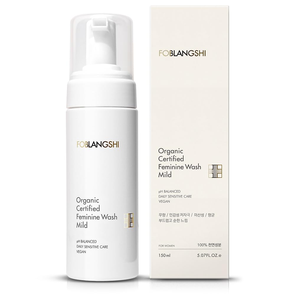 Foblangshi 100% Natural Ingredients Premium Organic Feminine Wash, pH Balanced, Fragrance Free Intimate Cleanser, Gentle Daily Foam with Probiotics for Sensitive Skin, Reduce Odor, Vegan, Korea No.1