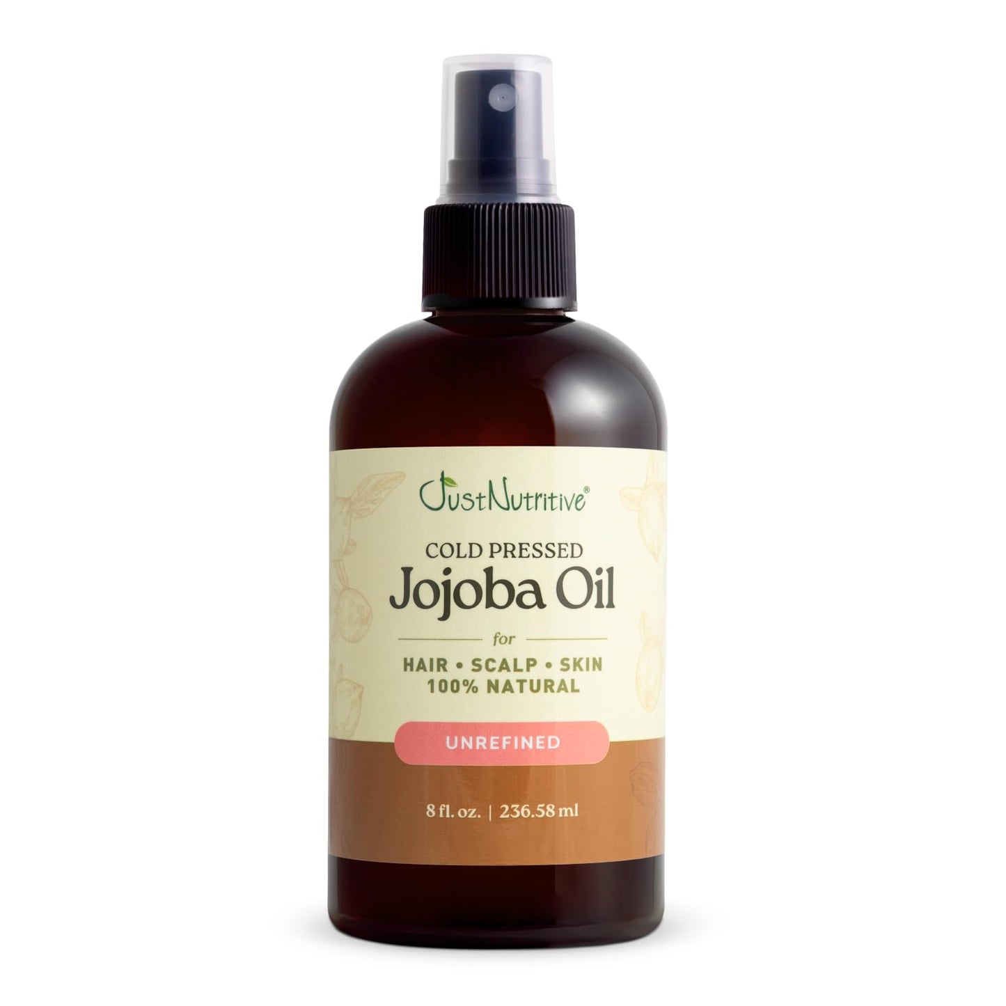Just Nutritive Cold-Pressed Jojoba Oil – 100% Pure for Face, Hair, Beard & Scalp – Lightweight, Fast-Absorbing Moisturizer for Dry Skin, Acne & Wrinkles – Hexane-Free & Non-Greasy Carrier Oil