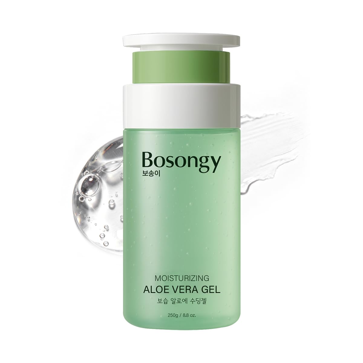 BOSONGY Moisturizing Aloe Vera Gel,Soothing Hydrating Face Body Gel with Pure Aloe Extract, Korean Skincare Green Tea Calms Redness, Repairs After Sun,Refreshes Sensitive Skin (8.8oz