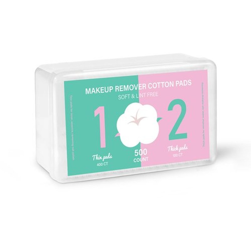 ICOTLE Square Makeup Cotton Pads, 100 Thick + 400 Ultrathin Soft Lint Free for Removing Makeup, Lint-Free Multi-Purpose Facial Cotton Pads for Toner