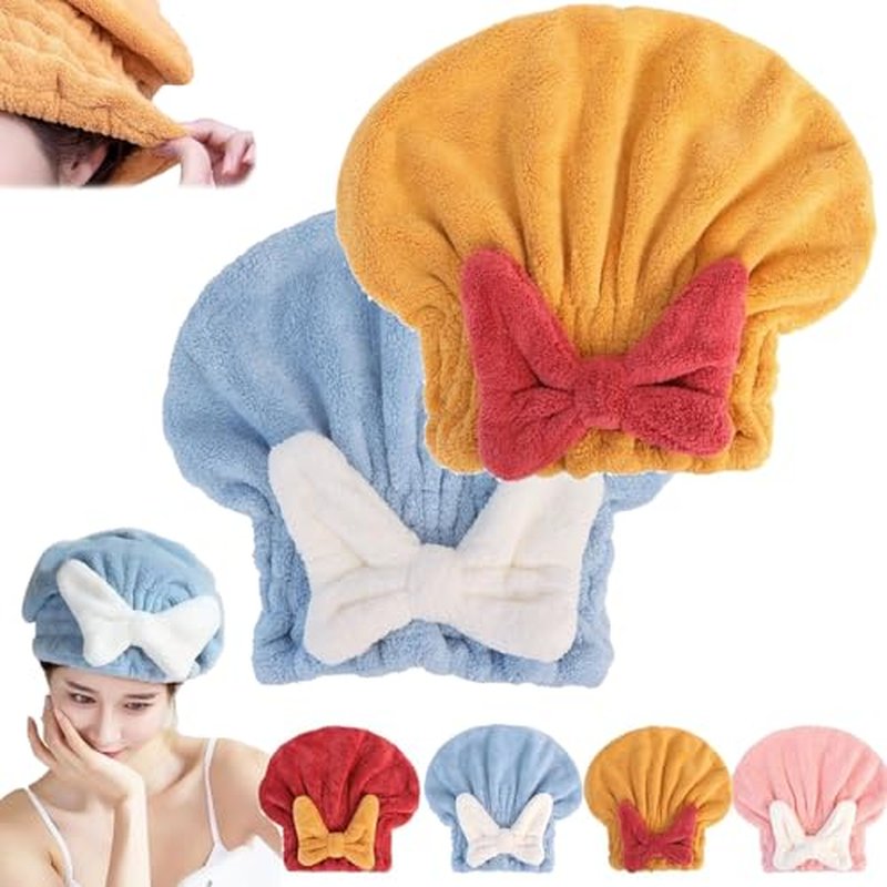 ZANWANXIN New Super Absorbent Hair Towel Wrap for Wet Hair, Quick-Drying Thickened Soft Bow Knot Hair Dry Cap, Efficient Absorbent Hair Towel Wrap, Microfiber Hair Towel Wrap (Blue+Orange)