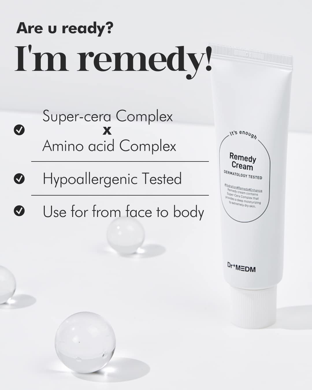 DR+ MEDM Facial Remedy Cream, Skin Barrier Repair Face Moisturizer with Hyaluronic Acid & Amino Acid, for Extremely Dry & Cracked Skin, 1.69 fl.oz.