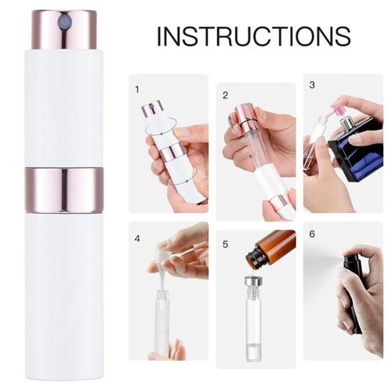LISAPACK 8ML Atomizer Perfume Spray Bottle for Travel, Empty Refillable Cologne Dispenser, Portable Sprayer (White)