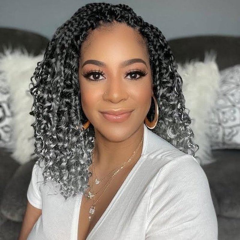 Goddess Box Braids Crochet Hair Box Braids Crochet Hair For Black Women Pre Looped Crochet Hair with Curly Ends Bohemian Crochet Box Braids Crochet Hair(12inch(Pack of 8), Tgrey)