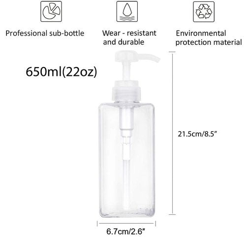 Pump Bottle, Refillable Plastic Empty Lotion Soap Dispenser Liquid Container for Bathroom Shampoo and Body Wash, 22oz/650ml Clear 2 Pack