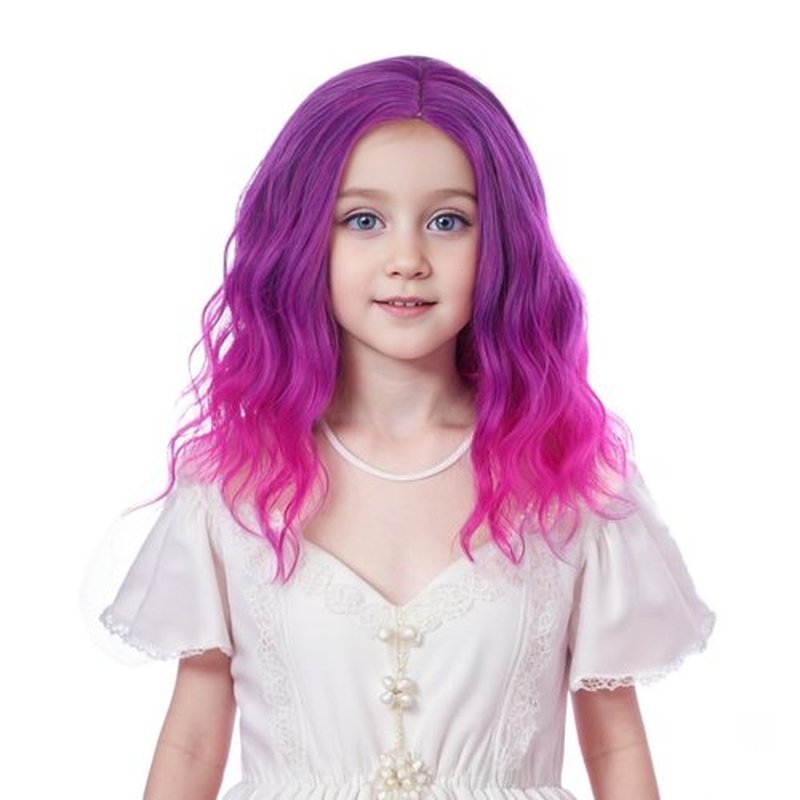 Ufindcos Ombre Purple Wig for Kids Child Short Curly Wavy Wig for Girls Side Part Purple to Copper Red Bob Wig Purple to Pink Synthetic Hair Wig with Wig Cap
