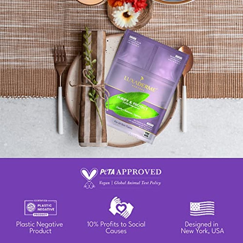 LuxaDerme Purify & Protect 3 Step Tune-Up Kit - Cleansing Scrub, Bio Cellulose Sheet Mask, Booster Cream