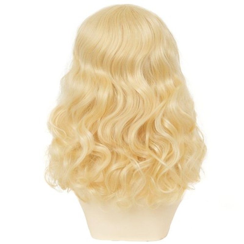 Dai Cloud Womens Blonde Short Curly Wig Shoulder Lenght Anime Wavy Hair Wig with Bangs Highlight Heat Resistant Cosplay Costume Halloween Wig