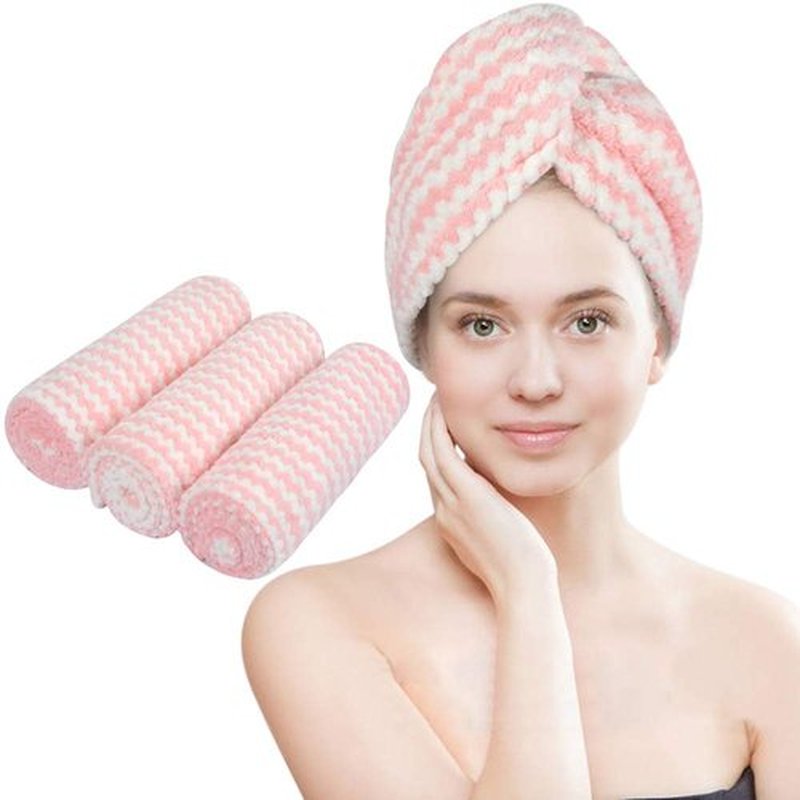 VIVOTE Microfiber Hair Towel Turban Wrap - 3 Pack, Hair Fast Drying Hat, Hair Dry Cap, Head Turban, Super Absorbent, Soft, Lightweight, Anti Frizz, Women 10 x 25.5 Inch (Light Pink)
