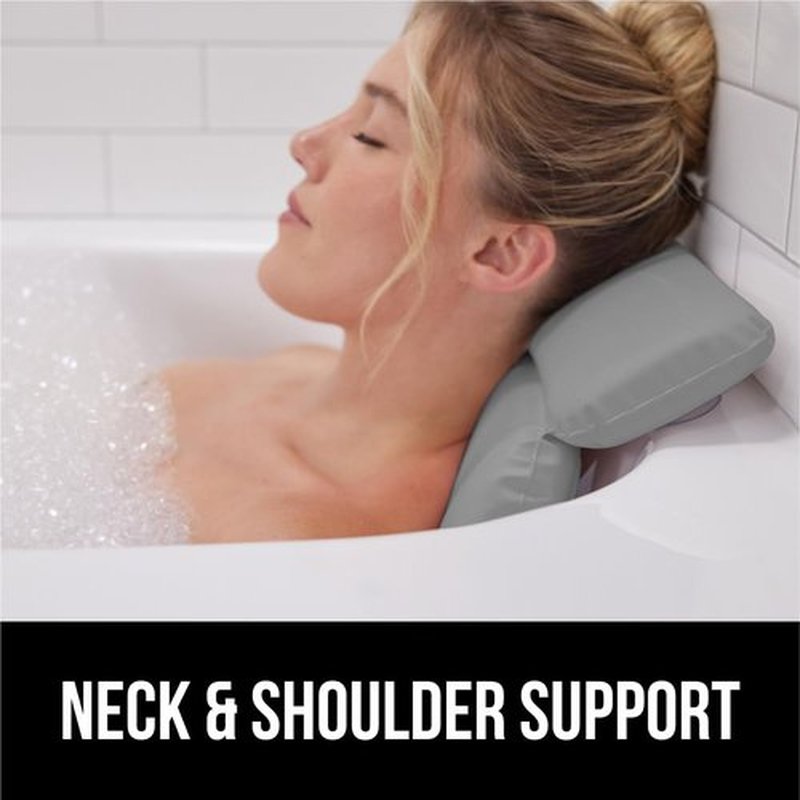 Gorilla Grip Bath Pillow for Tub, Improved Suction Cups, Luxury Bathtub Pillows, Headrest for Neck and Back Support, Relaxing Home Spa, Hot Tub and Bathroom Essentials, Gifts for Women, 2 Panel Gray