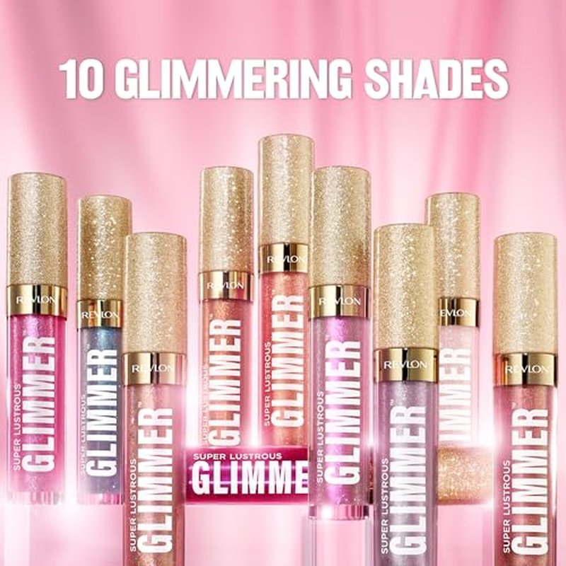 REVLON Super Lustrous Glimmer Gloss, Lip Makeup, Non-Sticky Finish Made with Plant-Based Glitter and Light-Refracting Pearls for High-Impact Shimmer, 004 Happy Hour, 0.13 fl oz