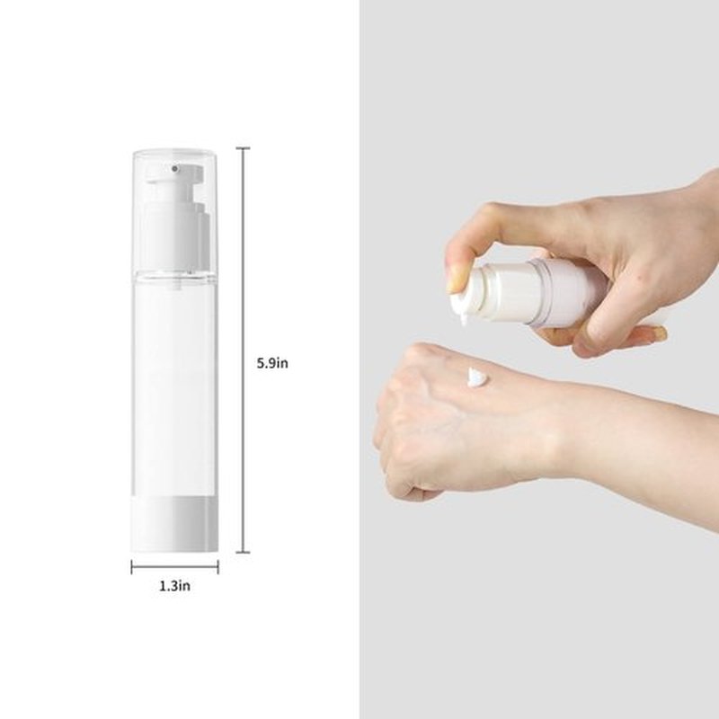 LONGWAY 1.7 Oz 50ml Clear Airless Cosmetic Cream Pump Bottle Travel Size Dispenser Refillable Containers/Foundation Travel Pump Bottle for Shampoo (Pack of 6)