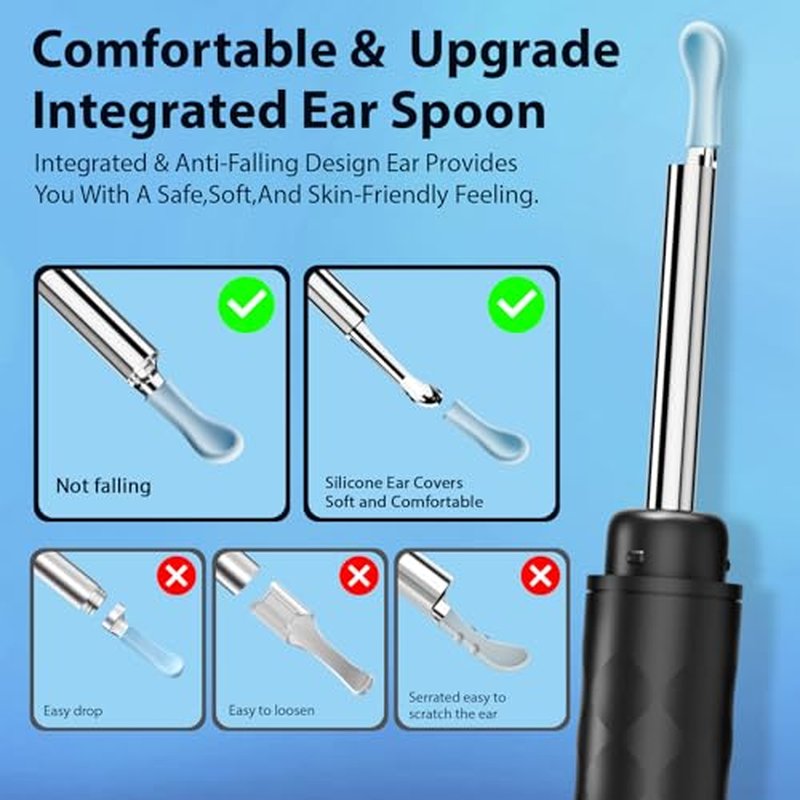 JEGOAT Ear Wax Removal, Ear Wax Removal Tool with 1296P HD Camera and 6 LED Lights, Ear Cleaner with 10 Ear Pick, Upgrade Ear Wax Removal Tool for iOS and Android (Black)