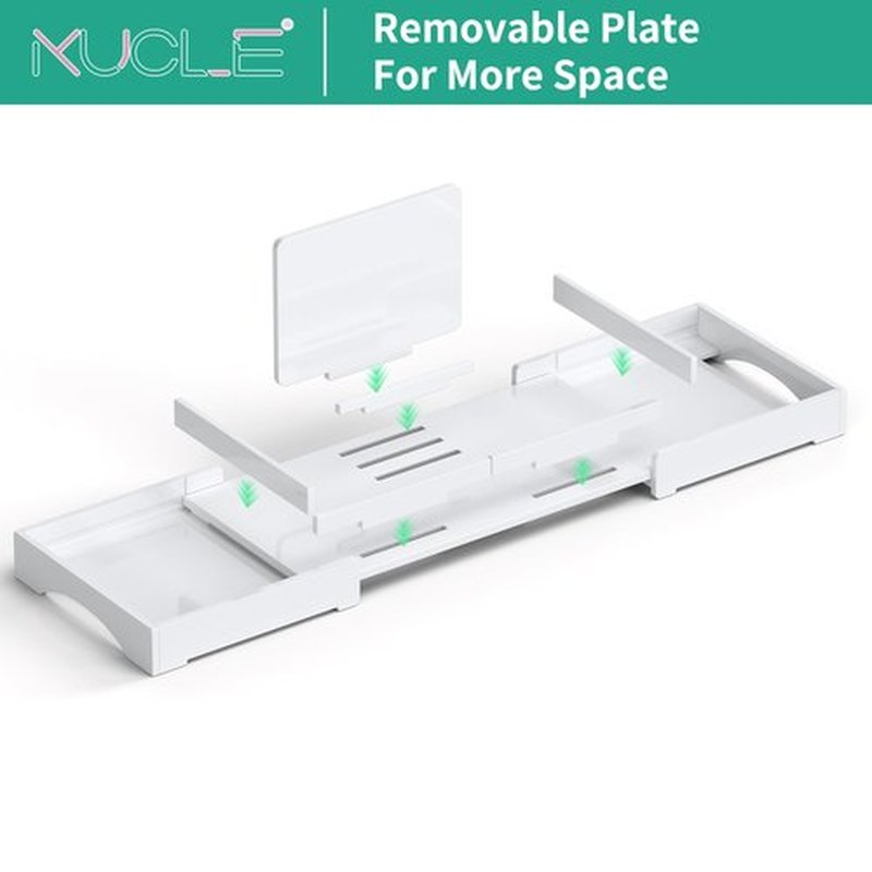 Kucle Expandable Acrylic Bathtub Tray - 18-32 Inches Bath Caddy Tray for Bathtub, Luxury Bath Tub Tray Table for Home Spa, Bath Tray for Tub, Bathroom Tub Accessory Birthday Gift for Her (White)