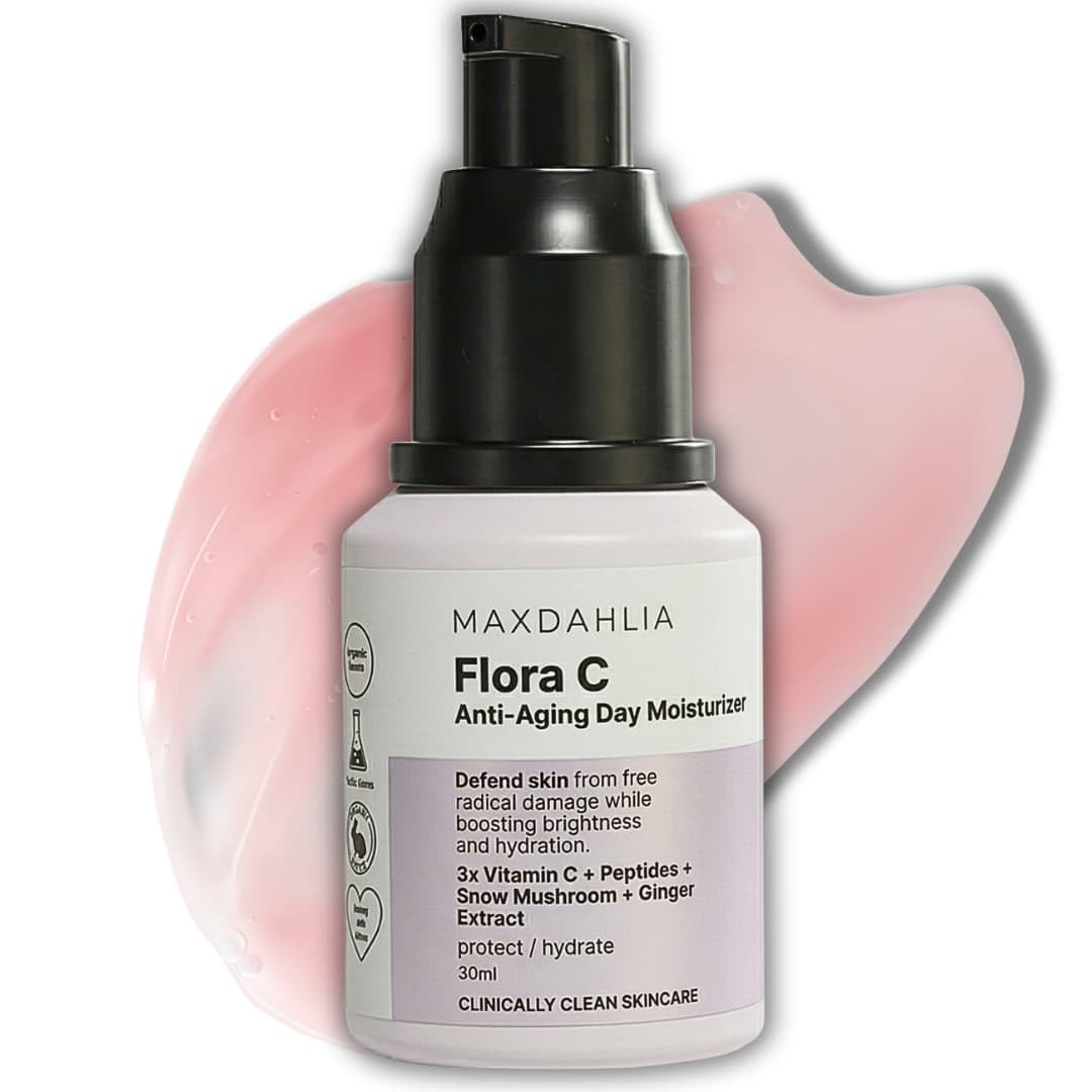 MAXDAHLIA Flora C Anti-Aging Day Moisturizer – 20% Vitamin C Face Cream with Peptides + Matrixyl 3000, Hyaluronic Acid – Brightening, Firming, Hydrating Daily Moisturizer for Radiant, Even-Toned Skin