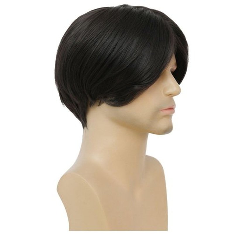 Tseses Mens Black Wig Short Straight Men Wigs Synthetic Wig Middle Part Wigs for Men Costume Halloween Natural Hair Wigs(Black)