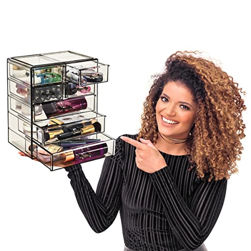 Sorbus Acrylic Makeup Organizer - Organization and Storage Case for Cosmetics Make Up & Jewelry - Big Clear Makeup Organizer for Vanity, Bathroom, College Dorm, Closet, Desk (3 Large, 4 Small Drawers)