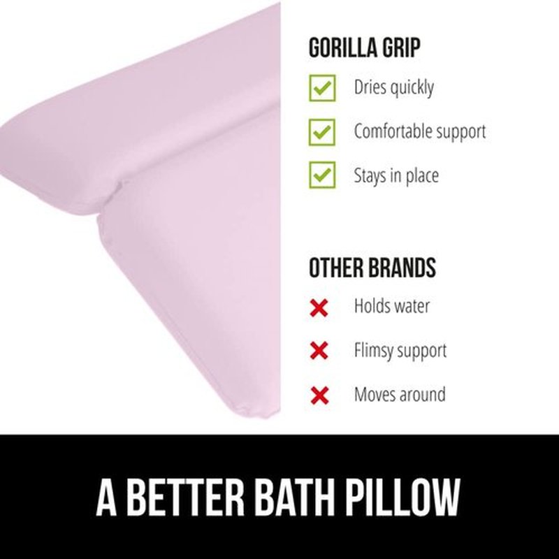 Gorilla Grip Bath Pillow for Tub, Improved Suction Cups, Luxury Bathtub Pillows, Headrest for Neck and Back Support, Relaxing Home Spa, Hot Tub and Bathroom Essentials, Gifts for Women, 2 Panel Pink