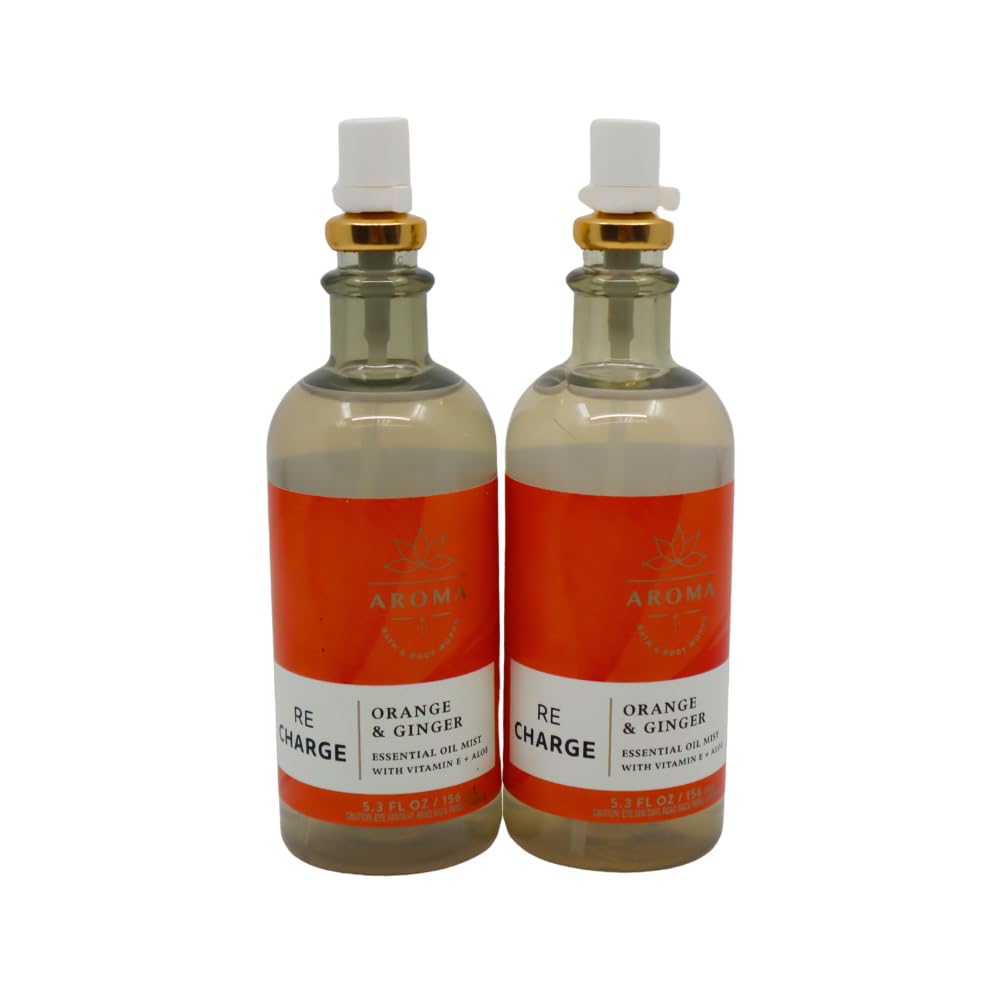 Bath & Body Works Aroma Recharge Orange & Ginger Essential Oil Mist 2-piece Gift Set with a Red Bow for Holiday - 5.3 fl oz Each
