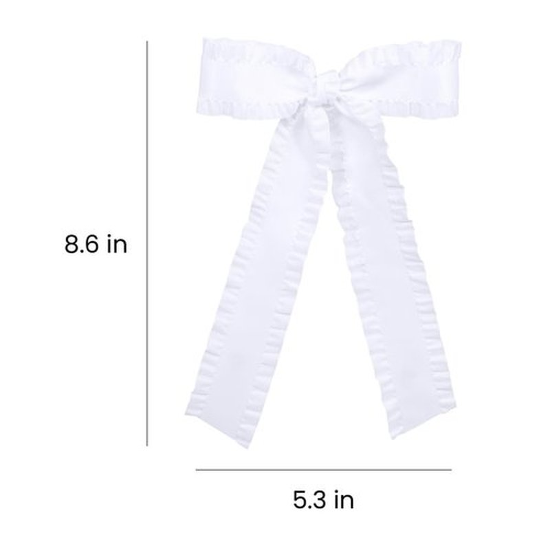 Big Hair Bows for Women Girls White Ruffle Tassel Hair Ribbon Bowknot Hair Clips Barrettes Hair Accessories for Teens Toddler Kids Ponytail Holder Accessories with Long Tail 5.5in