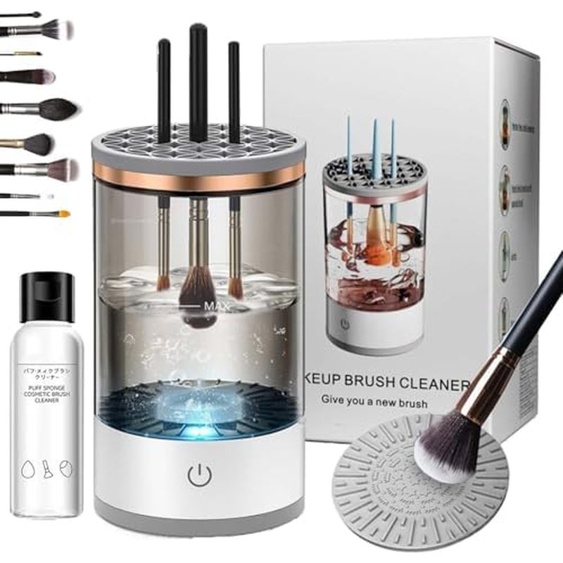 The Cozy Luna Brush Cleaner, Automatic Electric Makeup Brush Cleaner, Beauty Swirl Cosmetic Brush Cleaner, Deep Spinning Cleaning, suitable for All Makeup Brush Size (Plug-in,White)