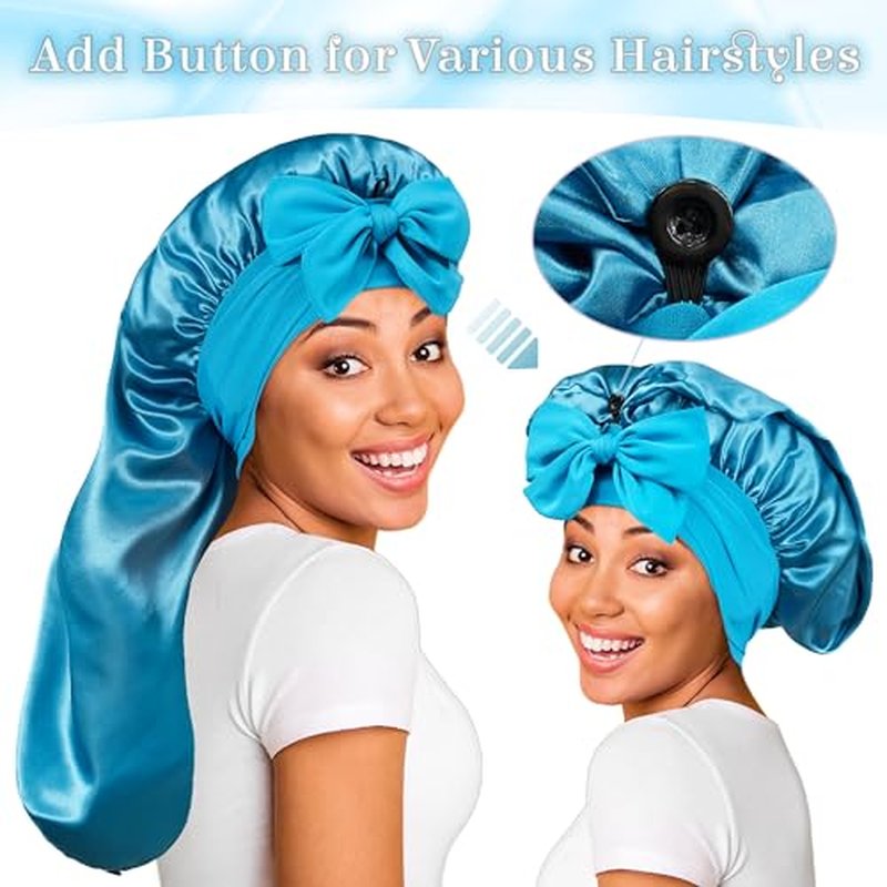 ROYBENS Long Bonnet Satin Bonnet Silk Bonnet for Sleeping Women, Bonnet with Tie Band Sleep Cap, Silk Hair Bonnet for Braids Curly Hair
