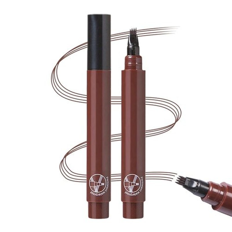 Microblading Eyebrow Pencil, 2025 Upgraded 3D Microblading Eyebrow Pen Contouring Pen 4 Tipped Brow Pen, Long Lasting Brow Pencil with Hair Like Strokes Dark Brown