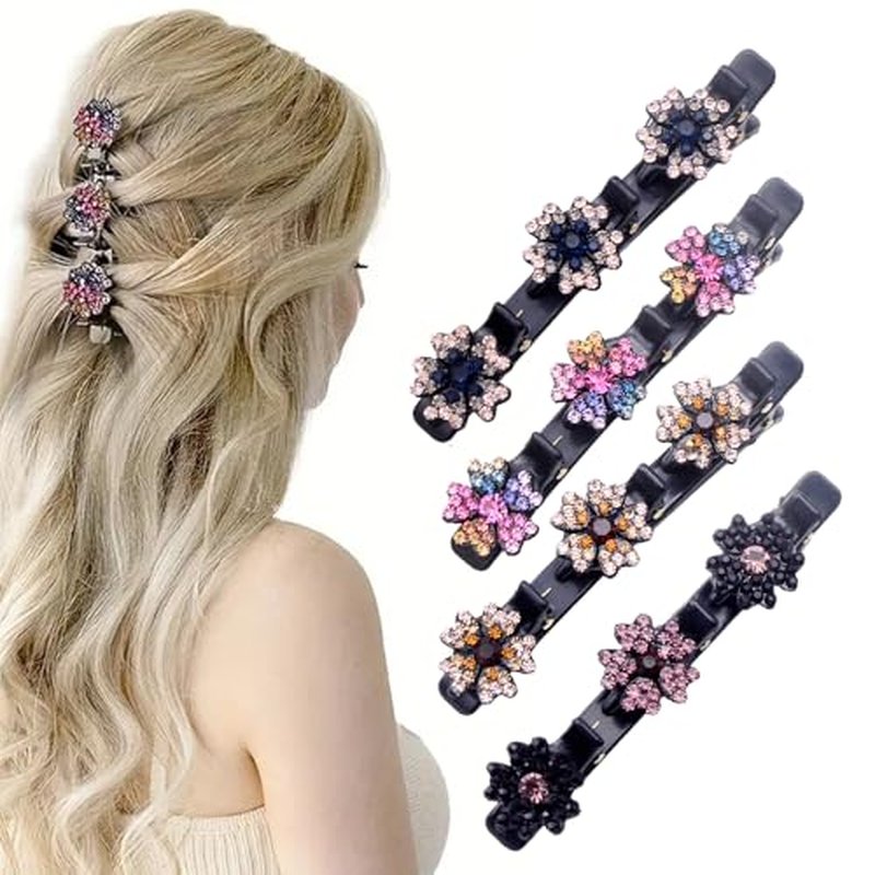 4 PCS Sparkling Crystal Stone Braided Hair Clips Girls,2024 Hair Clips for Women,Hair Clips for Thin Thick Curly Hair,Small Hair Clips Hair Braid Clips for Home Use (4-pc)