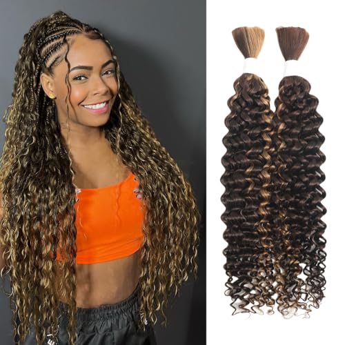 P4/30 Water Wave Ombre Bulk Human Braiding Hair 16inch 2 Bundles 100g Human Hair for Braiding Brazilian Virgin No Weft Unprocessed 100% Human Hair Bariding Hair for Boho Braids