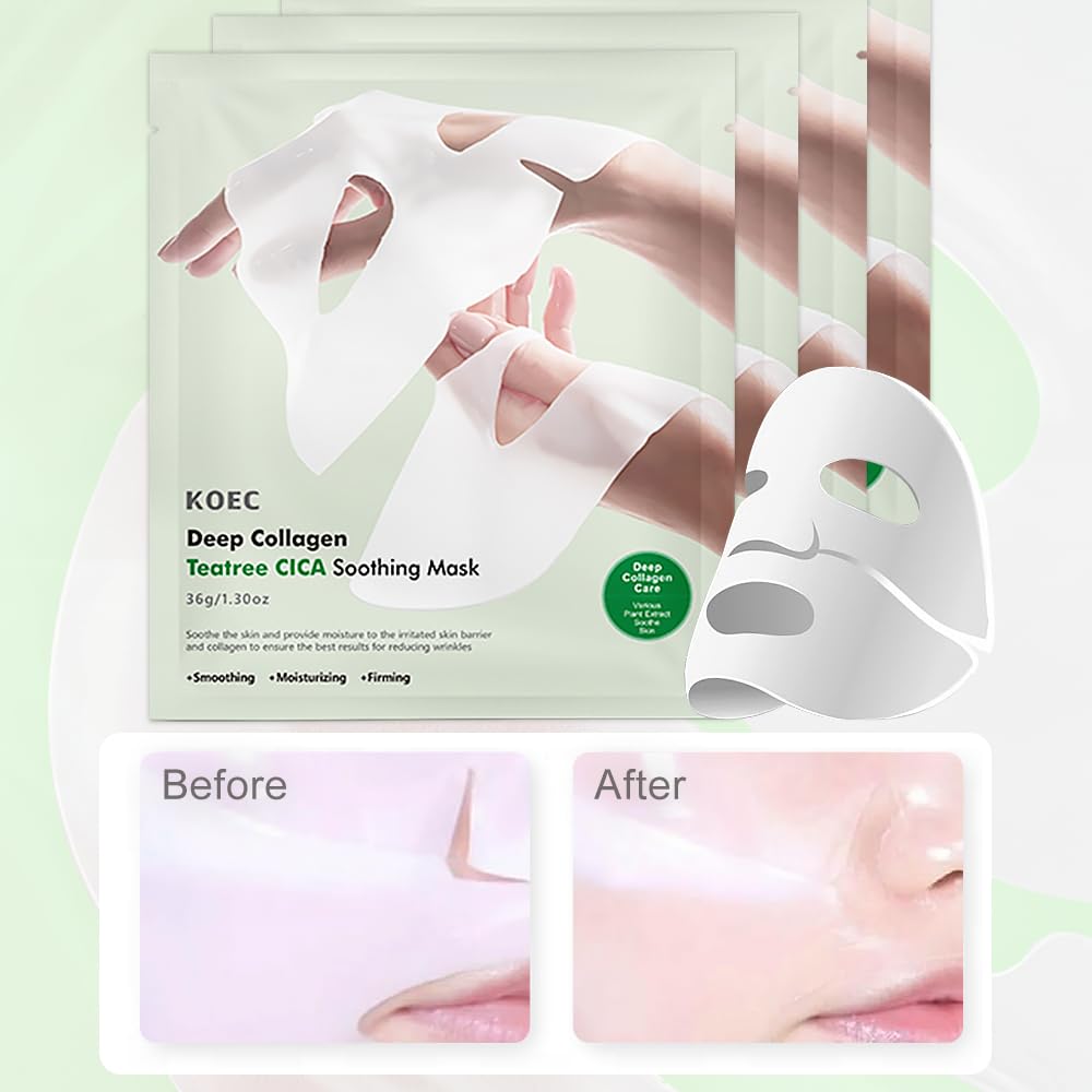 Ueseinl Collagen Face Mask 4-Pack - Hydrogel Sheet Mask with Hyaluronic Acid & Peptides for Instant Glow,Korean overight Wrapping Face Sheet,Elasticity Enhancing,Firming,Moisturizing