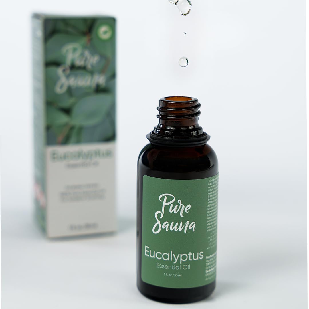Pure Sauna Eucalyptus Essential Oil - 100% Pure Eucalyptus Globulus for Diffuser, Steam Shower & Sauna - Invigorating Spa Scent (1 fl oz / 30 ml)