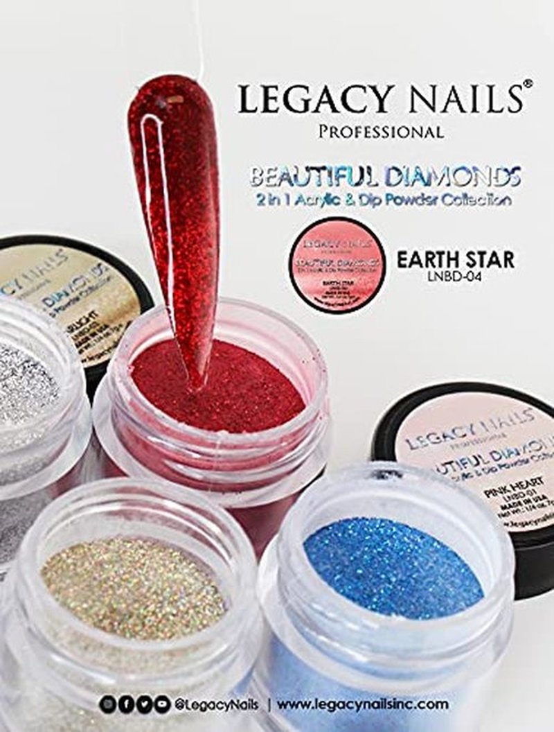 Legacy Nails Professional COLLECTION Acrylic Powder Kit 6 Colors Nail Art Set for Manicure DIY for Dip & Acrylic Nail Extensions (DIAMONDS COLLECTION)