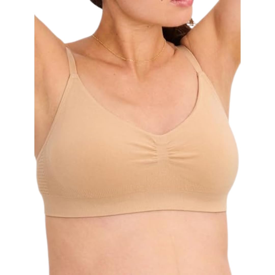 HATCH The All-Tri Maternity & Nursing Bra, Seamless & Wireless with Pull-Down Design & Adjustable Straps, Sand, X-Large