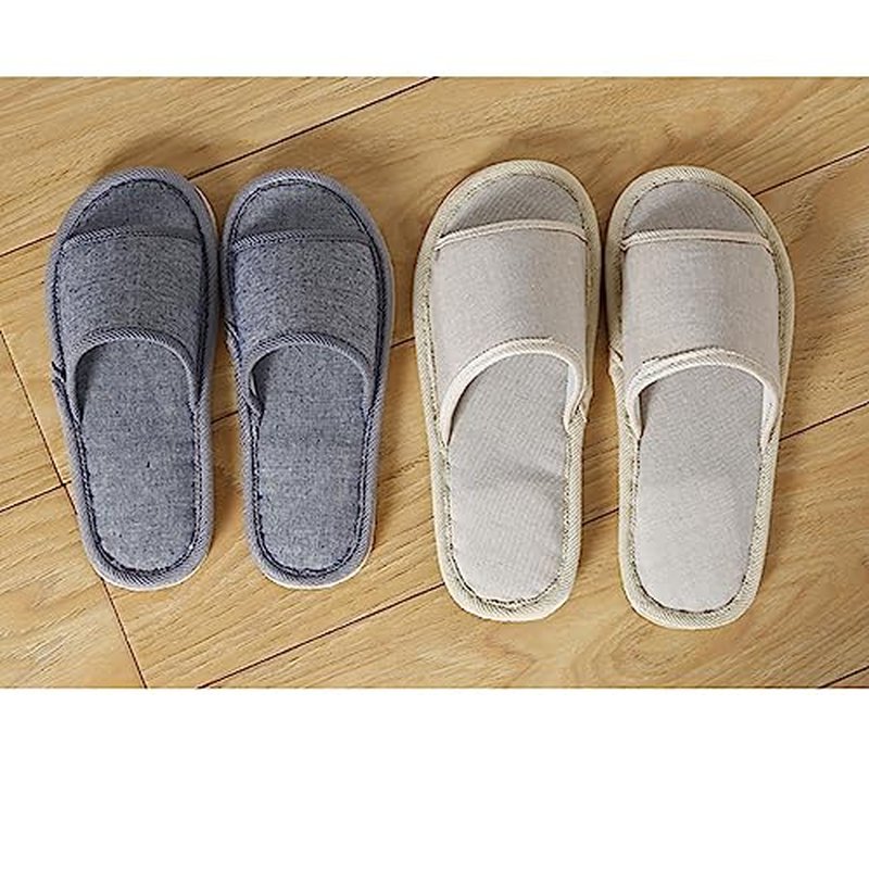 6 Pair of Open Toe Breathable Slippers,Solid Color Casual Slippers,Spa Slippers for Guests, Hotel, Travel, Unisex Universal Size Washable (3 beige medium size+3 gray large size)