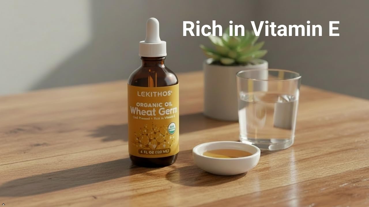 Lekithos Organic Wheat Germ Oil | 4 FL OZ (120 ML) | CO2 Extract | Premium Omega 3-6-9 Complex + 2.5mg Vitamin E | Supports Dry Skin & Cellular Health | Dropper in Glass Bottle | Made In Spain