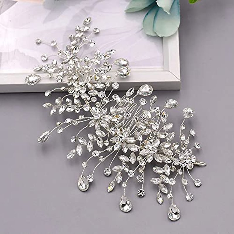 wedding tiara bridal hair piece silver rhinestone hair accessory for ladies,Rhinestone Bridal Bridesmaid Hair Comb Accessories (Silver Left and Right)