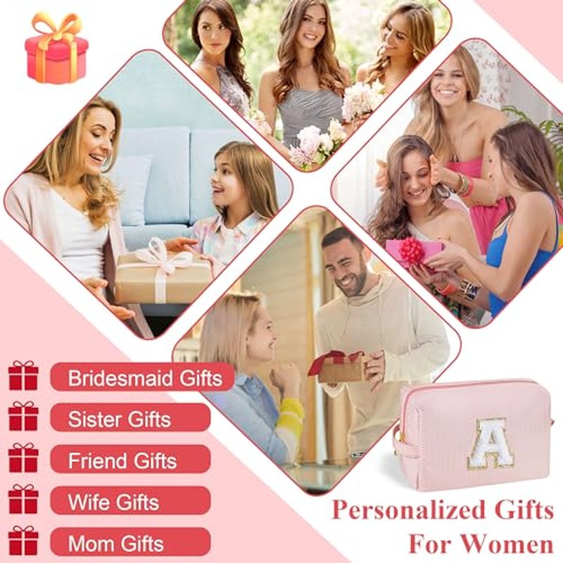 YOOLIFE Travel Makeup Bag Cosmetic Bag, Make Up Bags for Women Large Makeup Bag Skin Care Toiletry Bag Personalized Gifts for Women Her Teen Girlfriend Best Friend Birthday Gifts Mom Teacher R White